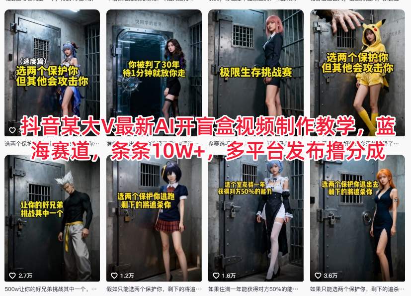 抖音某大V最新AI开盲盒视频制作教学,蓝海赛道,条条10W+,多平台发布撸分成-淘金日记