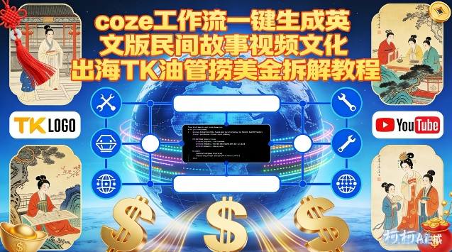 Coze扣子工作流一键生成英文版民间故事视频，文化出海TK油管捞美金拆解教程-淘金日记