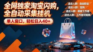 全网独家淘宝闪购，全自动采集，操作简单无脑，单人窗口轻松日入40+【揭秘】-淘金日记