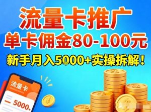 流量卡推广,单卡佣金80-100,新手月入5k+实操拆解!-淘金日记
