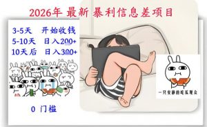 2026年最新暴利信息差项目:3-5天开始收米,10天后稳定3张,0门槛,每天两三个小时搞定-淘金日记