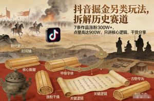 抖音掘金另类玩法,拆解历史赛道,7条作品涨粉300W+,点赞量高达900W,只讲核心逻辑,干货分享-淘金日记