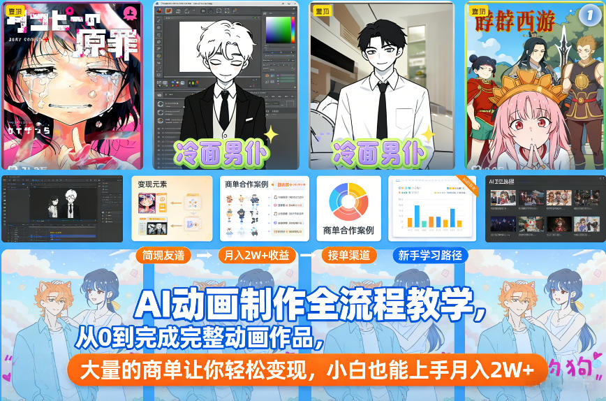 AI动画制作全流程教学,从0到完成完整动画作品,大量的商单让你轻松变现,小白也能上手月入2W+-淘金日记