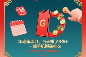 年底新项目,当天賺了3张+,一部手机搬砖挂G,5分钟上手,保姆级教程【揭秘】-淘金日记