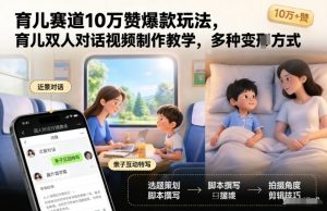 育儿赛道10万赞爆款玩法,育儿双人对话视频制作教学,多种变现方式-淘金日记