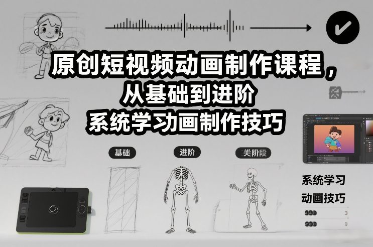 原创短视频动画制作课程,从基础到进阶,系统学习动画制作技巧-淘金日记