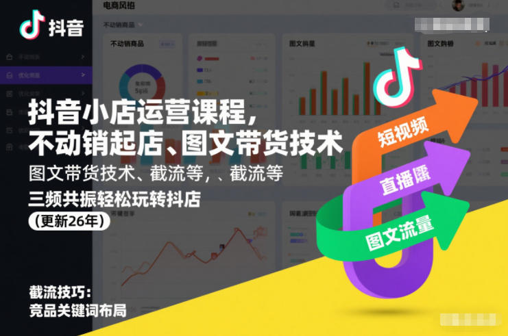 抖音小店运营课程，不动销起店、图文带货技术、截流等，三频共振轻松玩转抖店(更新26年)-淘金日记