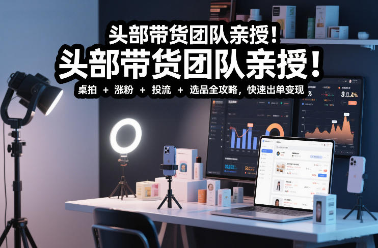 头部带货团队亲授！专业短视频实拍带货课：桌拍+涨粉+投流+选品全攻略，快速出单变现，月入2w+-淘金日记