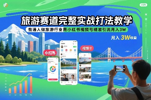 旅游赛道完整实战打法教学，普通人做旅游行业用小红书视频号精准引流月入3W-淘金日记