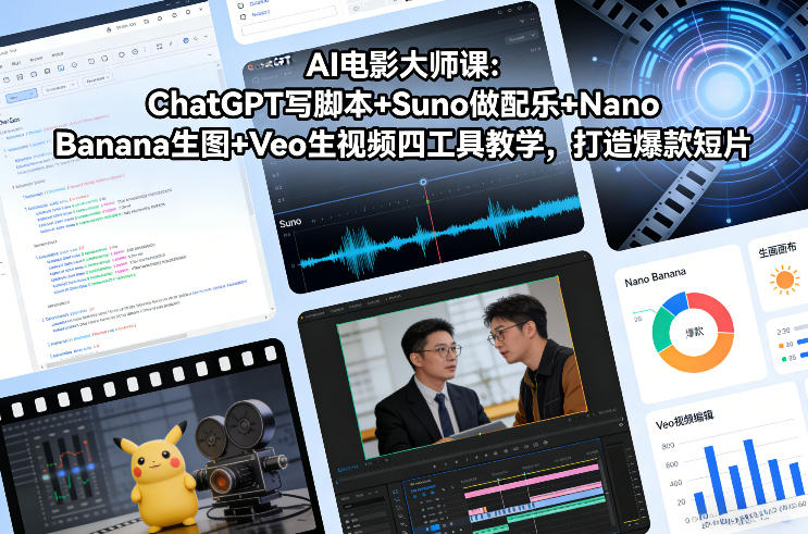 AI电影大师课：ChatGPT写脚本+Suno做配乐+Nano Banana生图+Veo生视频，打造爆款短片-淘金日记