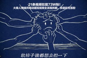 21条视频狂揽73W粉!火柴人情绪共鸣动画短视频全流程拆解,快速起号涨粉-淘金日记