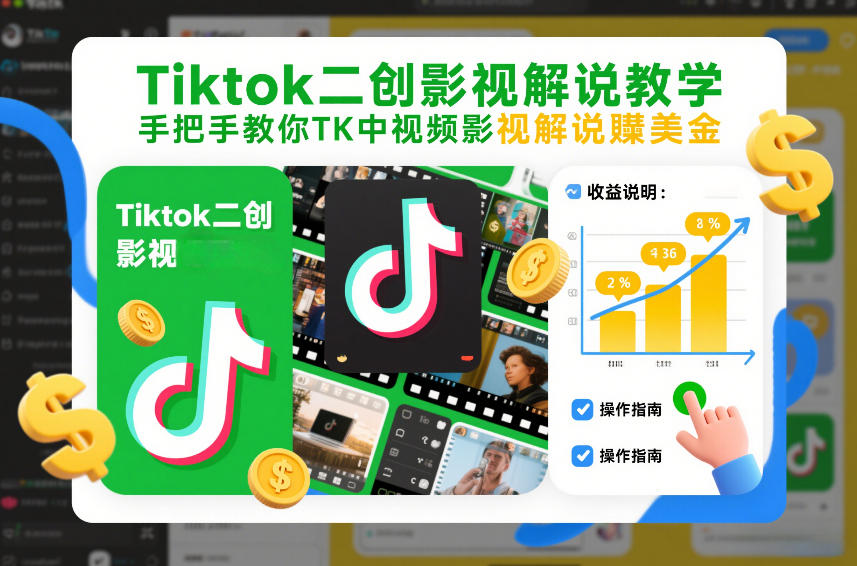 Tiktok二创影视解说教学，手把手教你TK中视频影视解说賺美金（更新26年1月）-淘金日记