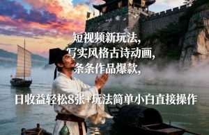 短视频新玩法，写实风格古诗动画，条条作品爆款，日收益轻松8张+玩法简单小白直接操作-淘金日记