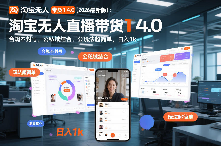淘宝无人直播带货14.0(2026最新版):合规不封号,公私域结合,玩法超简单,日入1k+【揭秘】-淘金日记