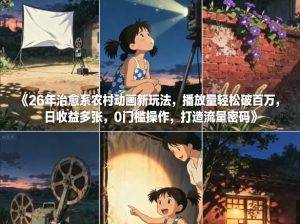 26年治愈系农村动画新玩法,播放量轻松破百万,日收益多张,0门槛操作,打造流量密码-淘金日记