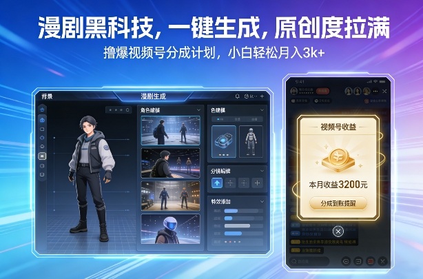 漫剧黑科技,一键生成,原创度拉满,撸爆视频号分成计划,小白轻松月入3k+-淘金日记