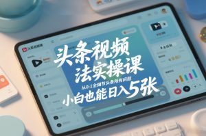 头条视频玩法实操课，从0-1全细节头条所有问题，小白也能日入5张-淘金日记