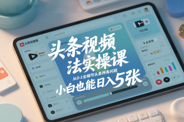 头条视频玩法实操课,从0-1全细节头条所有问题,小白也能日入5张-淘金日记