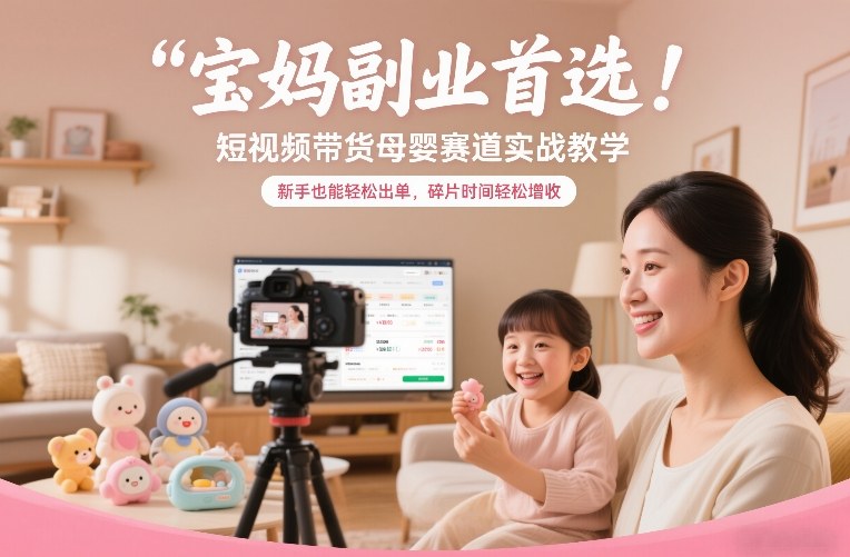 宝妈副业首选!短视频带货母婴赛道实战教学,新手也能轻松出单,碎片时间轻松增收-淘金日记