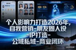 个人影响力打造2026年,自我营销-朋友圈人设-IP打造-公域私域-商业闭环-淘金日记