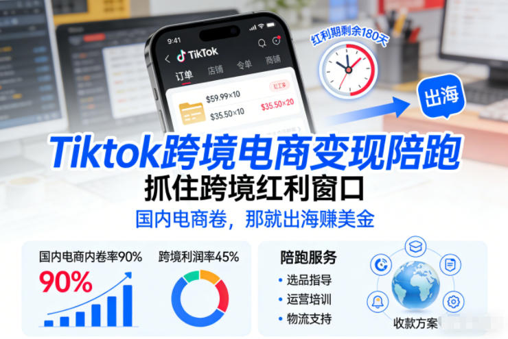 Tiktok跨境电商变现陪跑,抓住跨境红利窗口,国内电商卷,那就出海賺美金-淘金日记