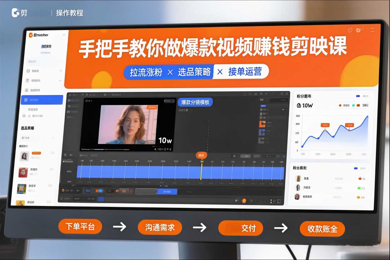 手把手教你做爆款视频赚钱剪映课,手把手教学拉流涨粉、选品策略和接单运营(更新2026)-淘金日记