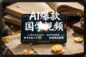 AI爆款国学视频,独家起号方法,小白直接上手,当天可见收益,单号日收入5张+附保姆级教程-淘金日记
