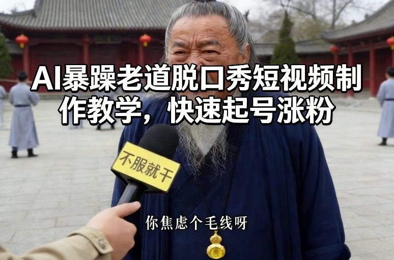 AI暴躁老道脱口秀短视频制作教学，快速起号涨粉-淘金日记