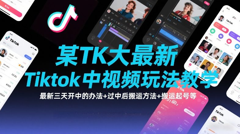 某TK大佬最新Tiktok中视频玩法教学，最新三天开中的办法+过中后搬运方法+搬运起号等-淘金日记
