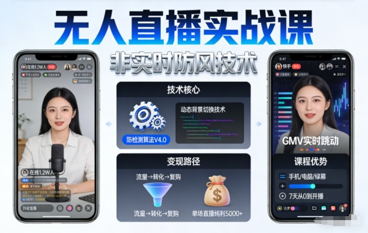 宝子哥无人直播实战课,非实时防风技术,聚焦抖音快手等平台直播带货,轻松开启直播变现之路(更新2026)-淘金日记