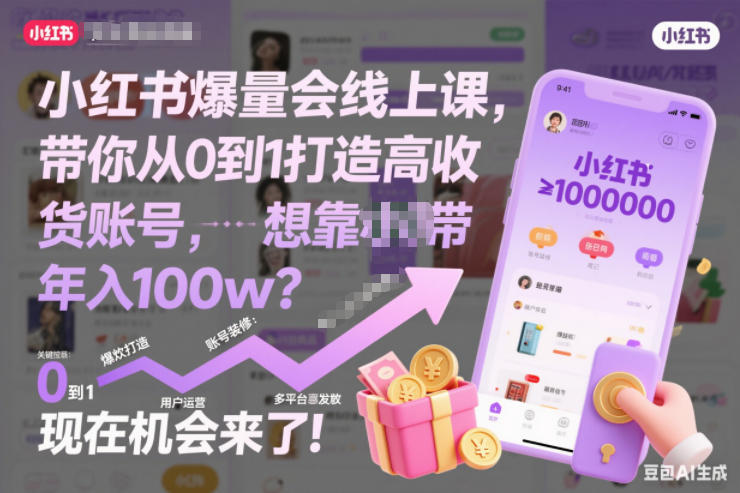 小红书爆量会线上课，带你从0到1打造高收益带货账号，想靠小红书带货年入100w？现在机会来了！-淘金日记
