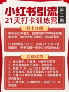 小红书引流21天打卡训练营第二期，助你快速打通小红书私域引流打粉-淘金日记