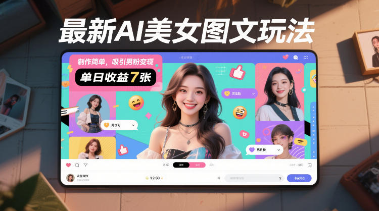 最新AI美女图文玩法，制作简单，吸引男粉变现，单天收益7张-淘金日记