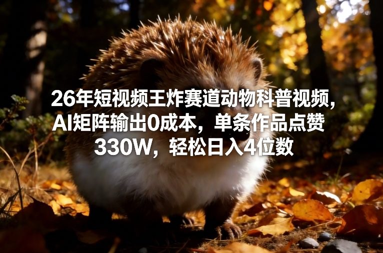 26年短视频王炸赛道动物科普视频，AI矩阵输出0成本，单条作品点赞330W，轻松日入4位数-淘金日记