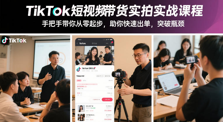 TikTok短视频带货实拍实战课程,手把手带你从零起步,助你快速出单,突破瓶颈-淘金日记