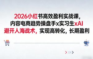 2026小红书高效盈利实战课,内容电商趋势操盘手x实习生xAI,避开人海战术,实现高转化,长期盈利-淘金日记
