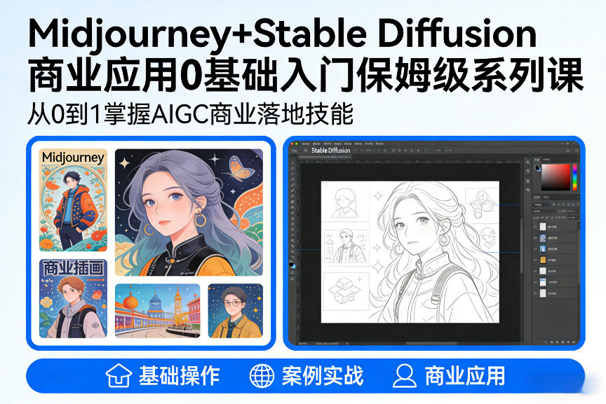 AIGC商业应用Midjourney+Stable Diffusion教程，0基础入门保姆级系列课-淘金日记