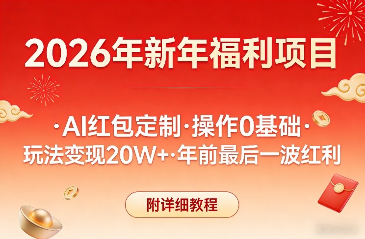 新年福利项目，AI红包定制，操作0基础，玩法变现20W+年前最后一波红利，附详细教程-淘金日记
