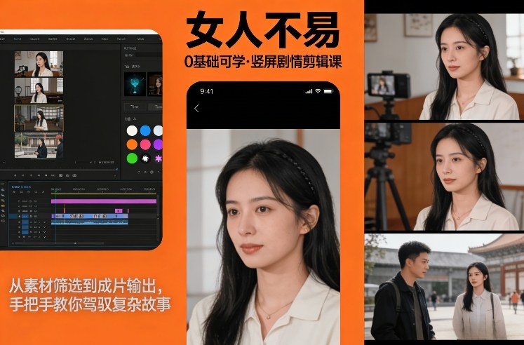 0基础可学!《女人不易》竖屏剧情剪辑课,从素材筛选到成片输出,手把手教你驾驭复杂故事-淘金日记