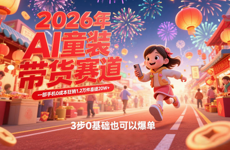 AI童装新春带货赛道,一部手机0成本狂销1.2万件喜提20W+,3步0基础也可以爆单-淘金日记