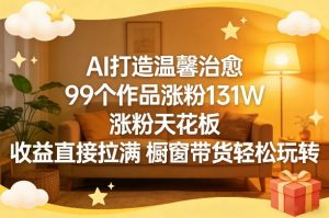 AI打造温馨治愈，99个作品涨粉131W，涨粉天花板，收益直接拉满，橱窗带货轻松玩转-淘金日记