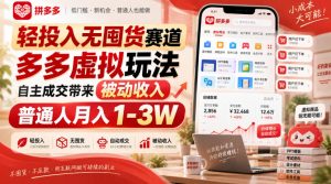 轻投入无囤货赛道,多多虚拟玩法自主成交带来被动收入,普通人月入1-3W-淘金日记