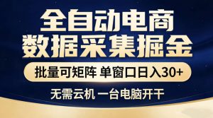 全自动电商数据采集掘金，批量可矩阵单窗口日入30+，无需云机一台电脑开干【揭秘】-淘金日记
