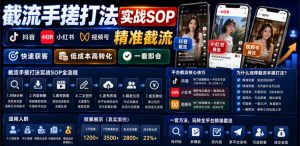 截流手搓打法实战SOP，抖音小红书视频号精准截流，快速获客，低成本高转化，一看即会-淘金日记