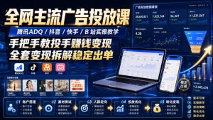全网主流广告投放课,腾讯ADQ / 抖音 / 快手 / B 站实操教学,手把手教投手赚钱变现,全套变现拆解稳定出单-淘金日记