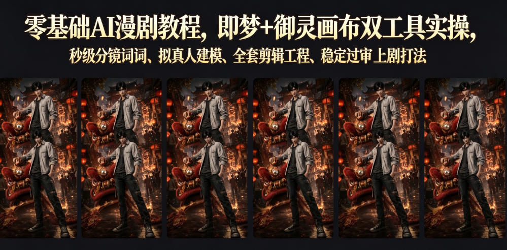零基础AI漫剧教程，即梦+御灵画布双工具实操，秒级分镜提示词、拟真人建模、全套剪辑工程、稳定过审上剧打法-淘金日记