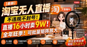 【最新】淘宝无人直播,不违规不封号,直播16小时卖9W,全年旺季!可批量矩阵放大【揭秘】-淘金日记