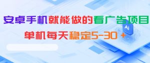 安卓手机就能做的看广告项目,单机每天稳定5-30+-淘金日记