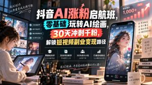 抖音AI涨粉启航班,零基础玩转AI绘画,30天冲刺千粉,解锁短视频副业变现路径-淘金日记
