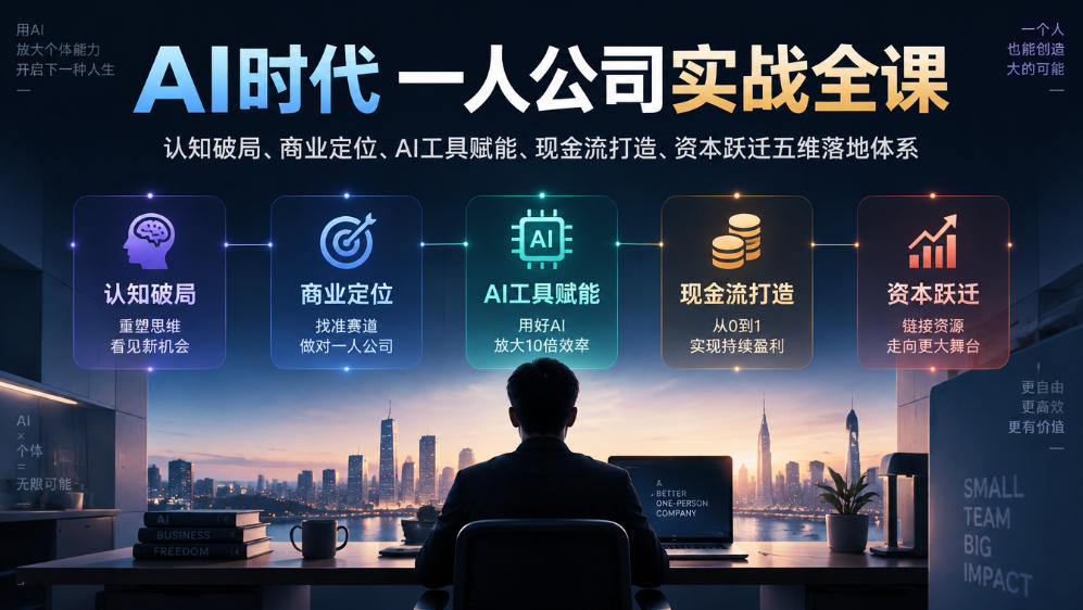 AI时代一人公司实战全课｜认知破局、商业定位、AI工具赋能、现金流打造、资本跃迁五维落地体系-淘金日记